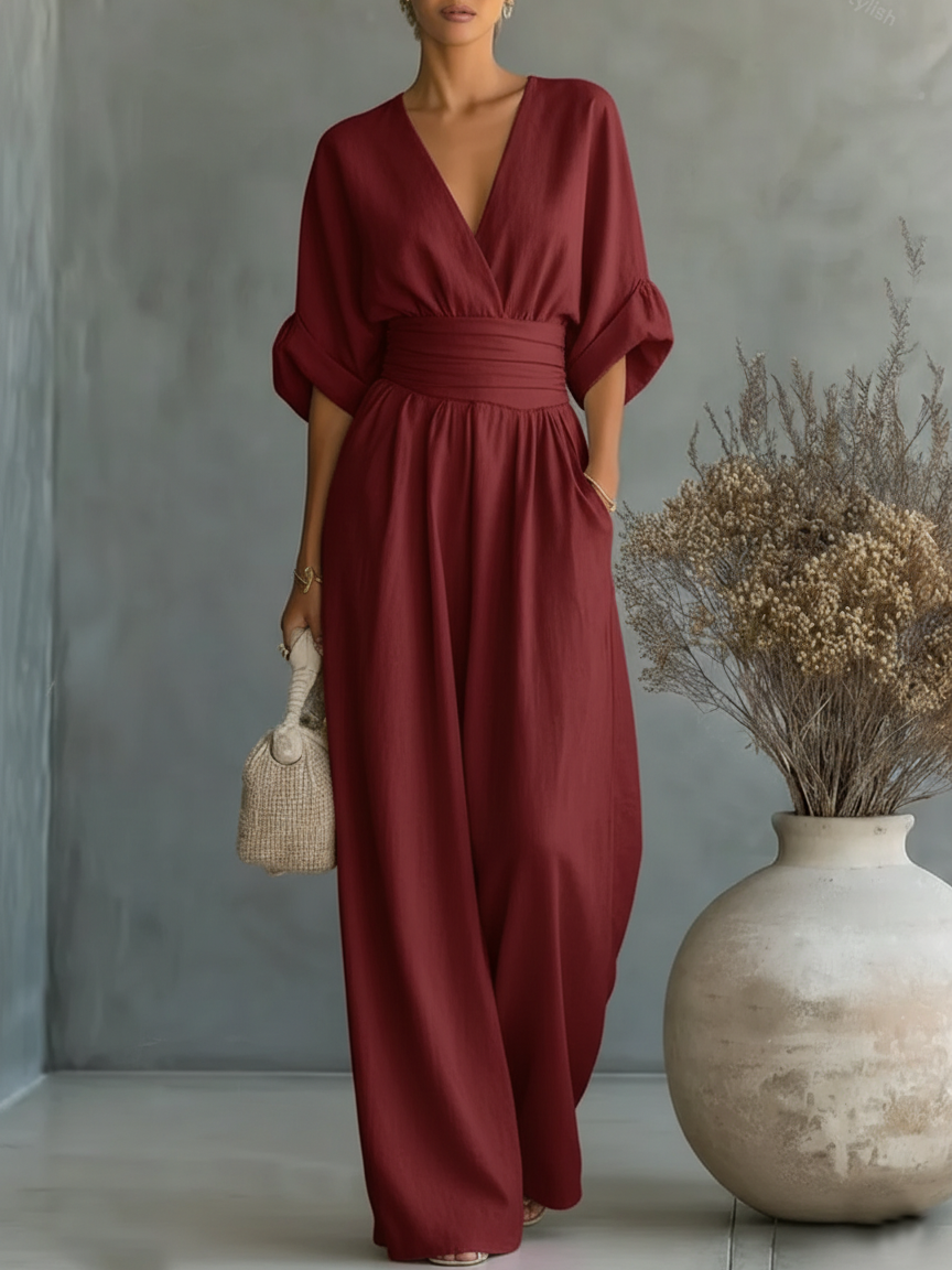 Linda | V-Neck High-Waist Jumpsuit
