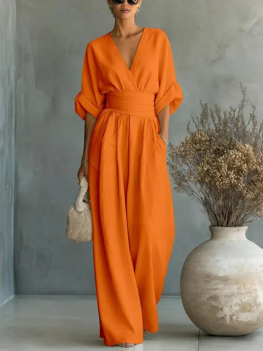 Linda | V-Neck High-Waist Jumpsuit