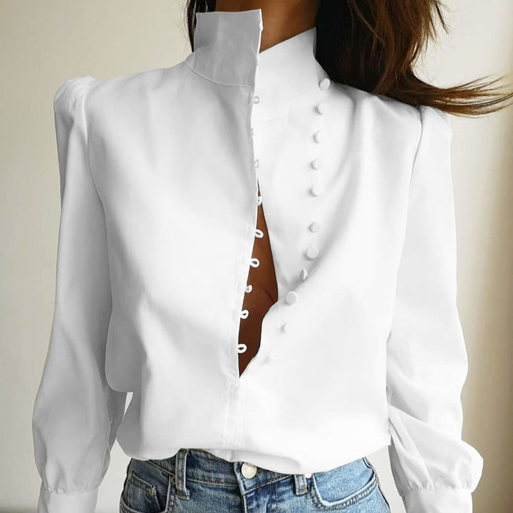 Honora – Classy Button Front Long Sleeve Blouse