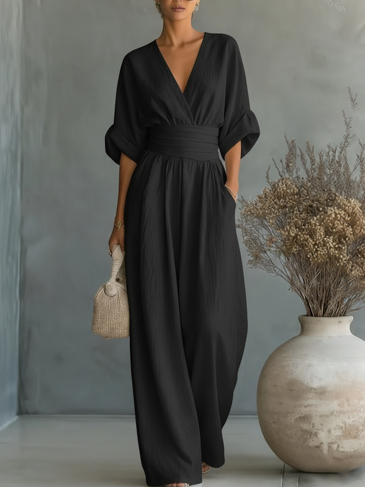 Linda | V-Neck High-Waist Jumpsuit