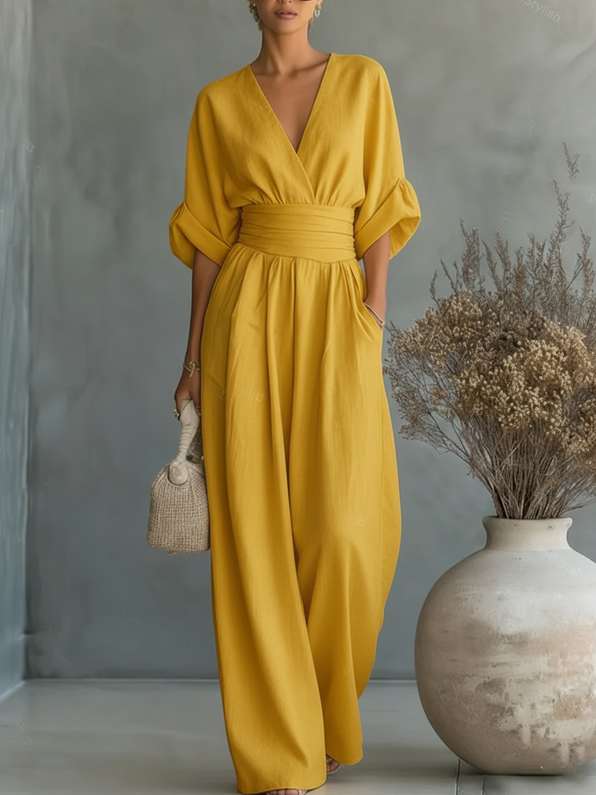 Linda | V-Neck High-Waist Jumpsuit