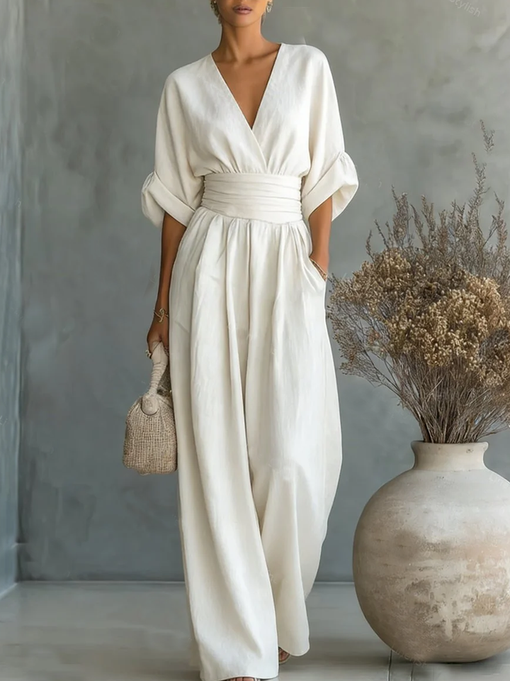 Linda | V-Neck High-Waist Jumpsuit