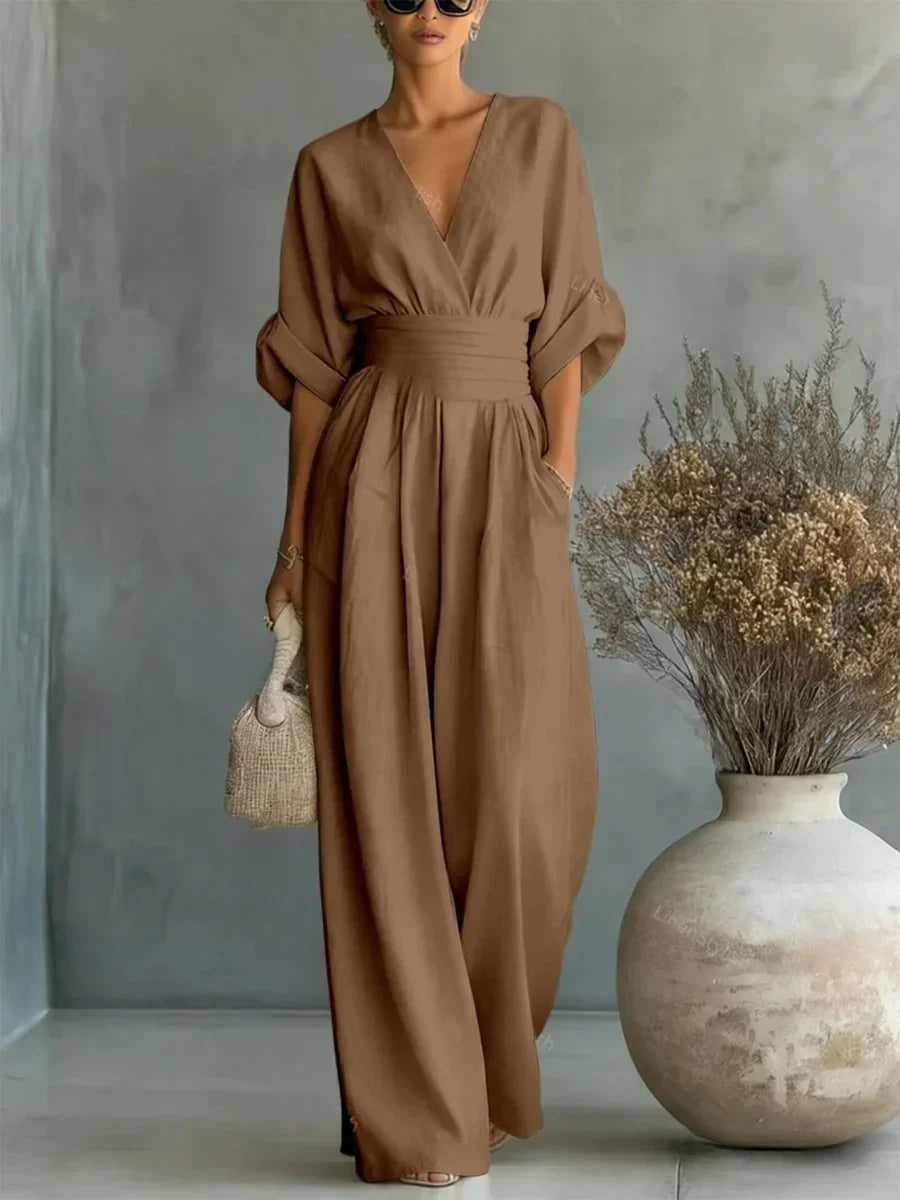 Linda | V-Neck High-Waist Jumpsuit