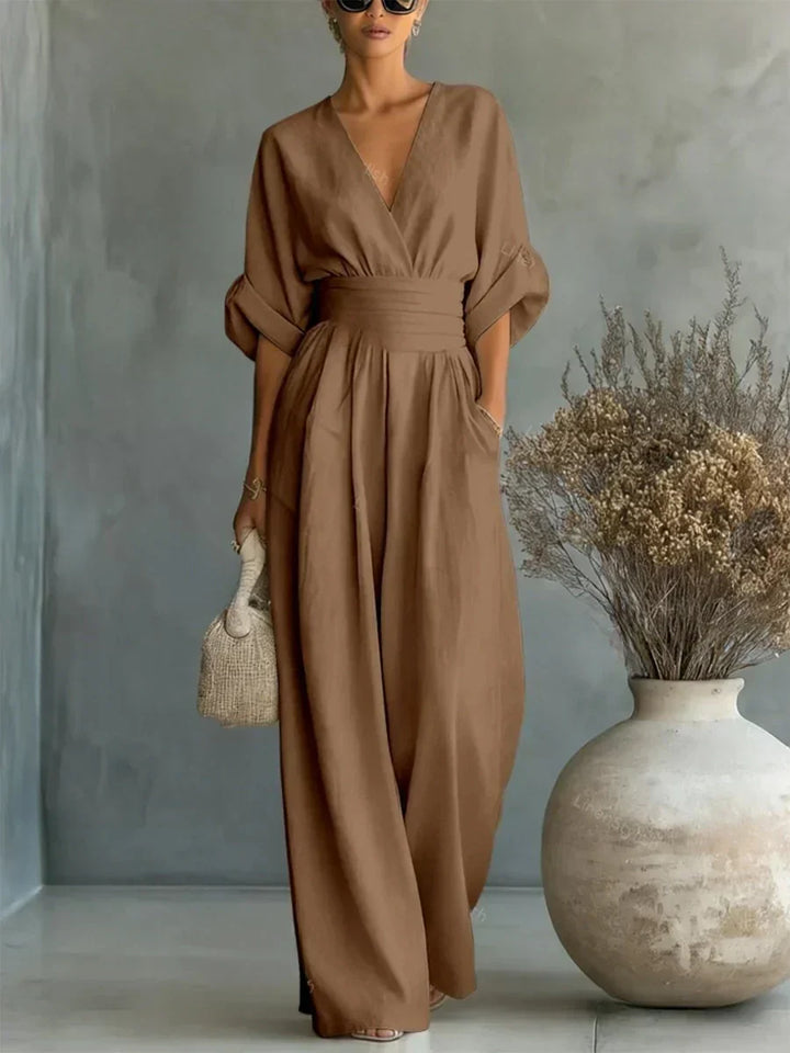 Linda | V-Neck High-Waist Jumpsuit