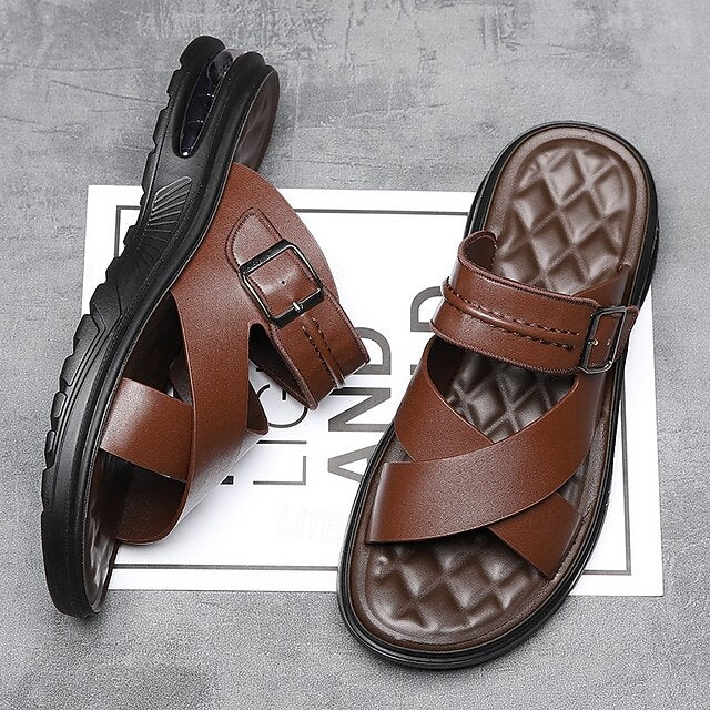 Dominic | Men's Leather Cross-Strap Sandals