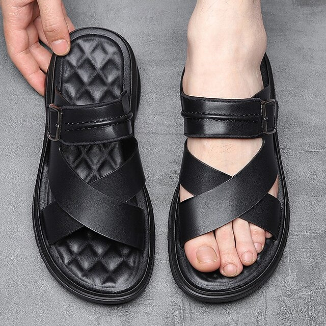 Dominic | Men's Leather Cross-Strap Sandals