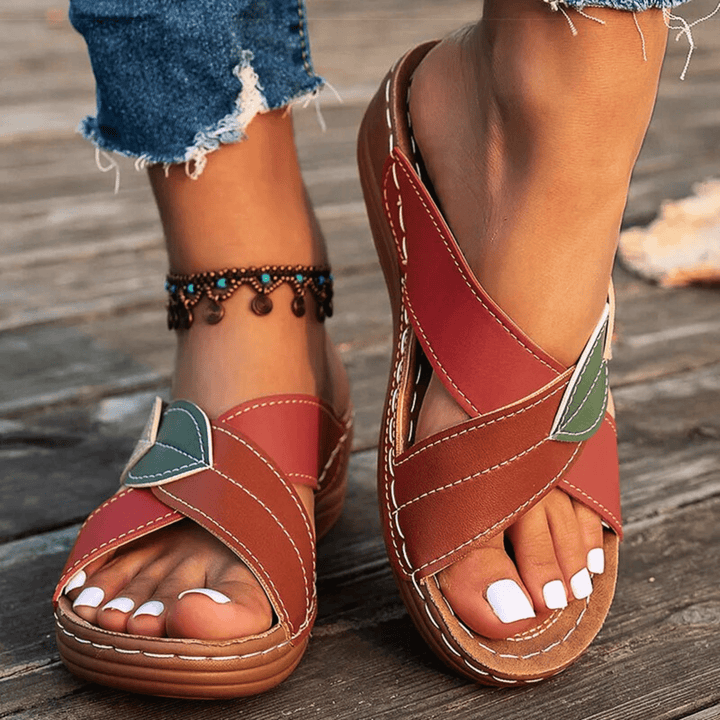 Emeline | Retro Leather Wedge Sandals