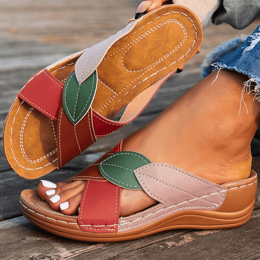 Emeline | Retro Leather Wedge Sandals