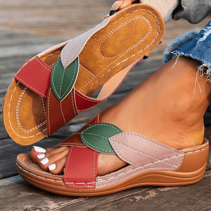 Emeline | Retro Leather Wedge Sandals