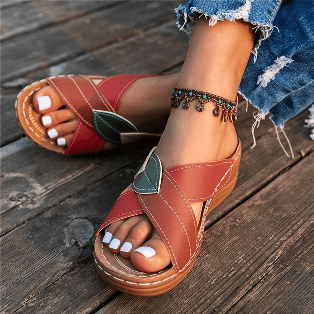 Emeline | Retro Leather Wedge Sandals
