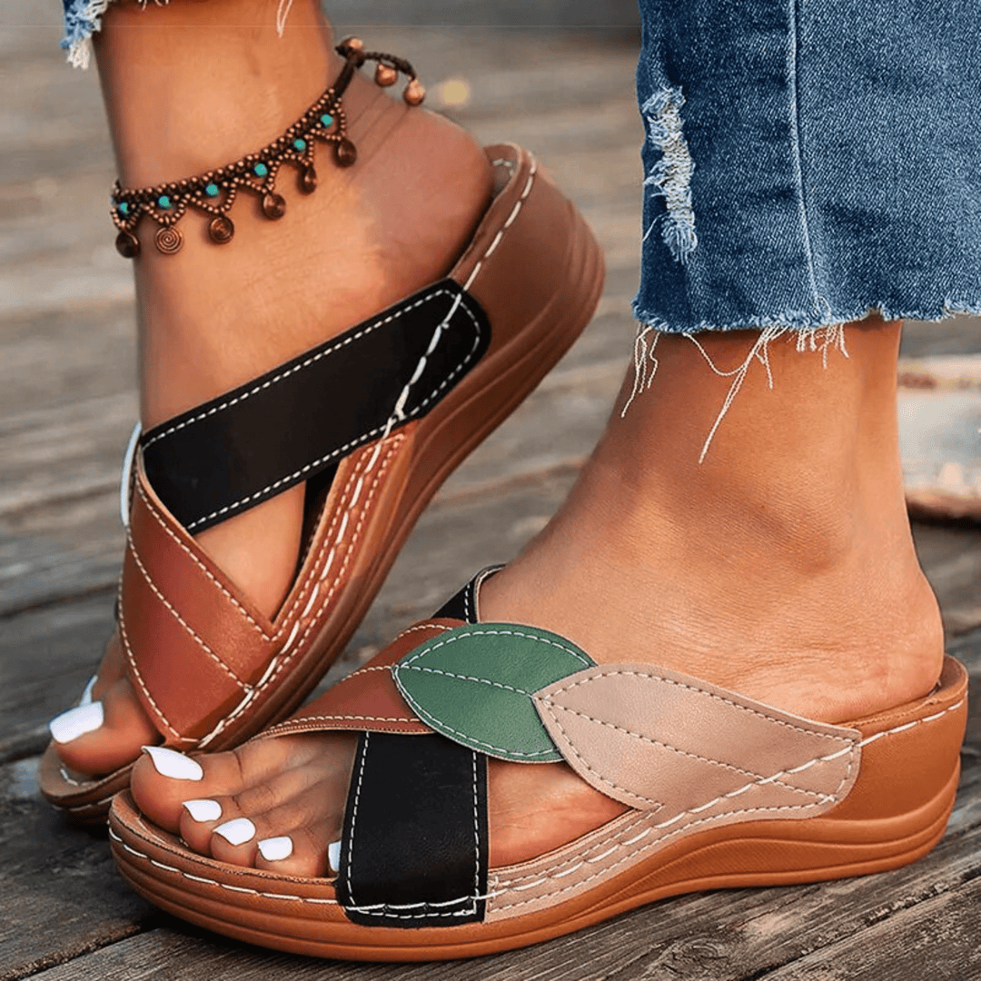 Emeline | Retro Leather Wedge Sandals