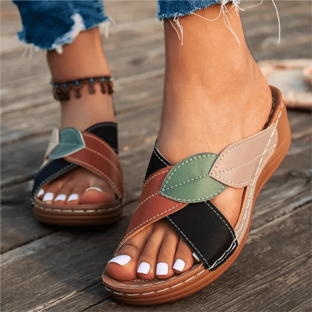 Emeline | Retro Leather Wedge Sandals