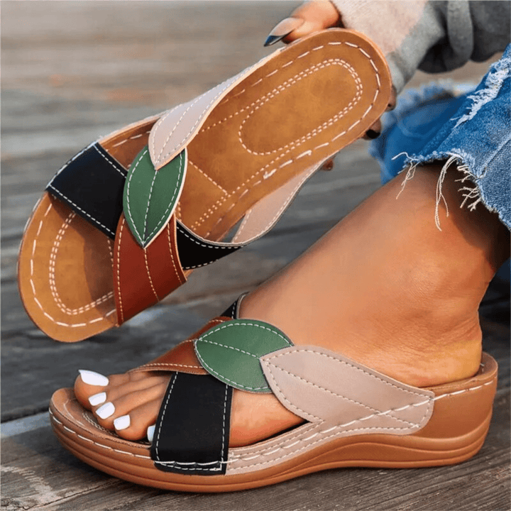 Emeline | Retro Leather Wedge Sandals