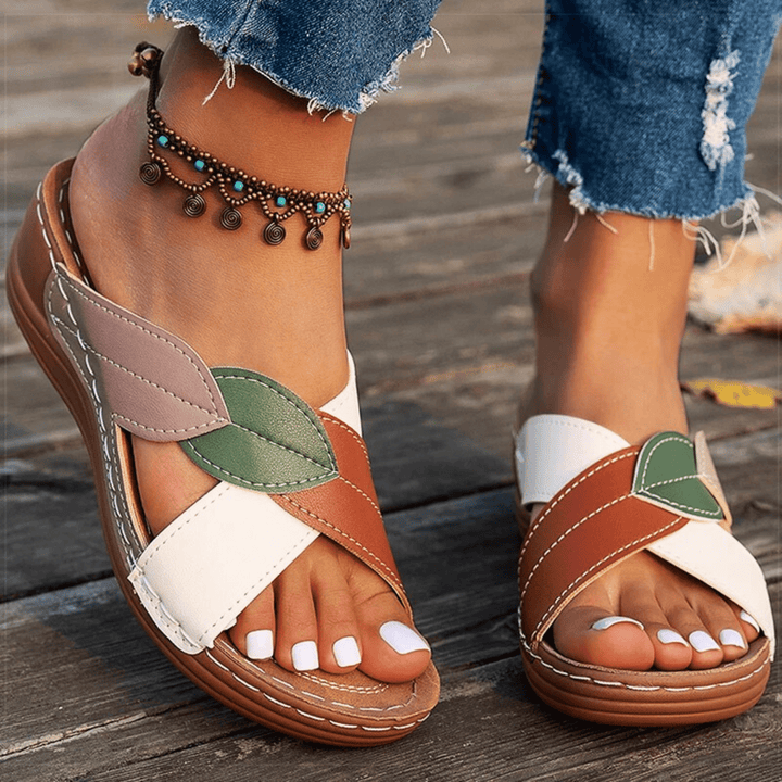 Emeline | Retro Leather Wedge Sandals