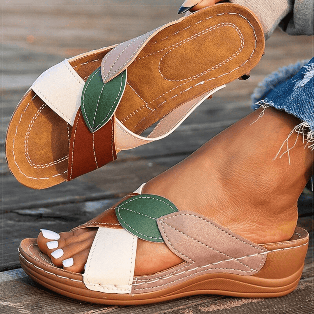 Emeline | Retro Leather Wedge Sandals
