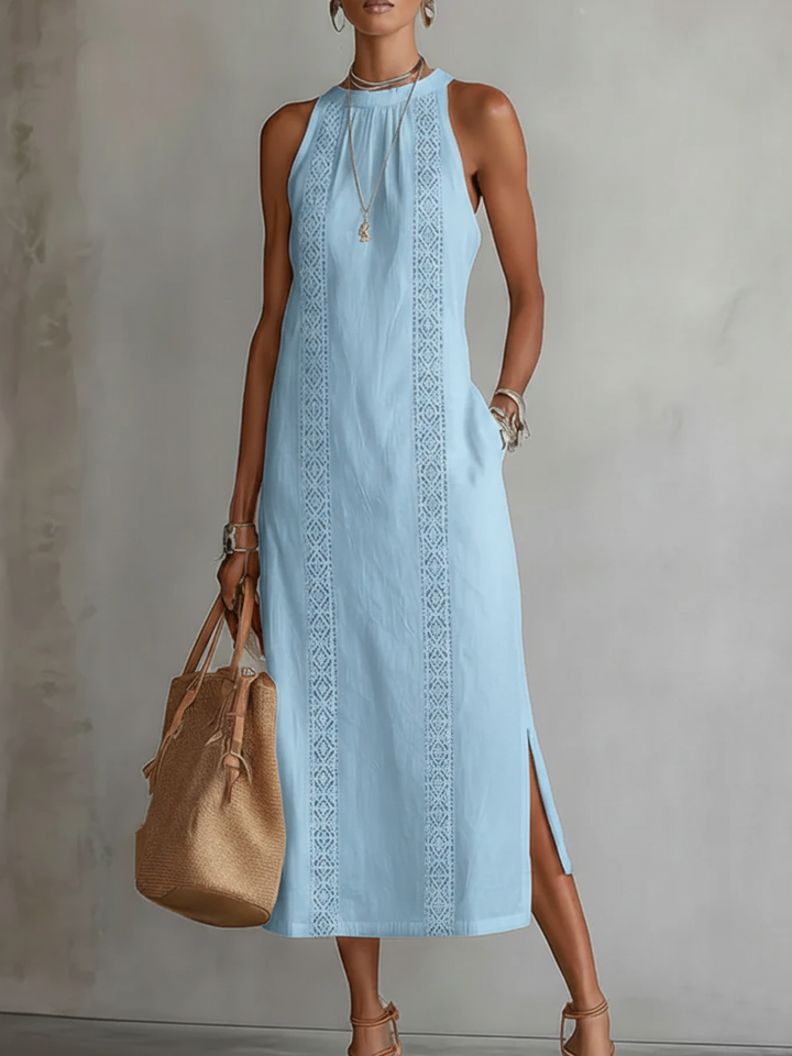 Wioletta | Loose-Fit Embroidered Midi Dress with Collar