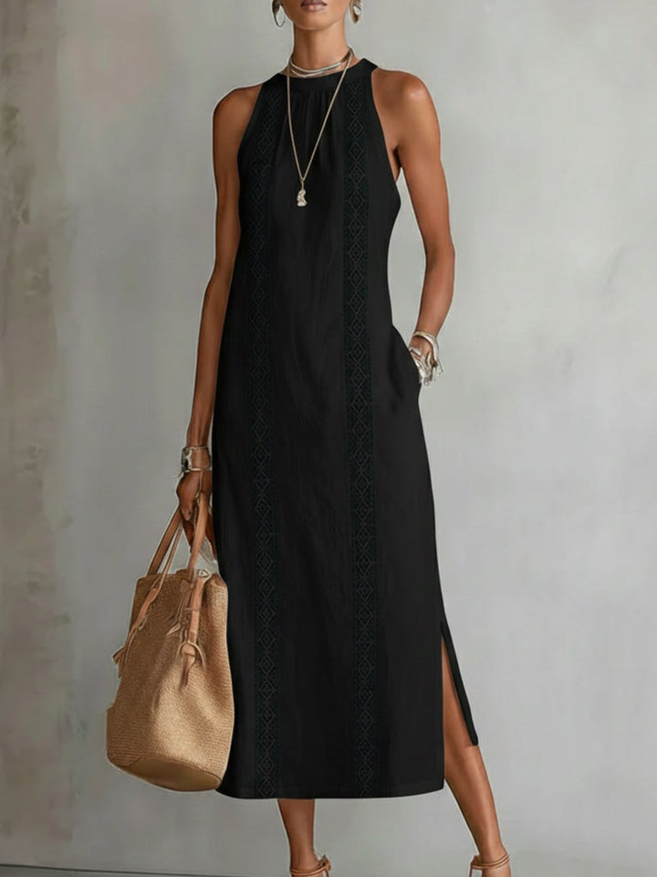 Wioletta | Loose-Fit Embroidered Midi Dress with Collar