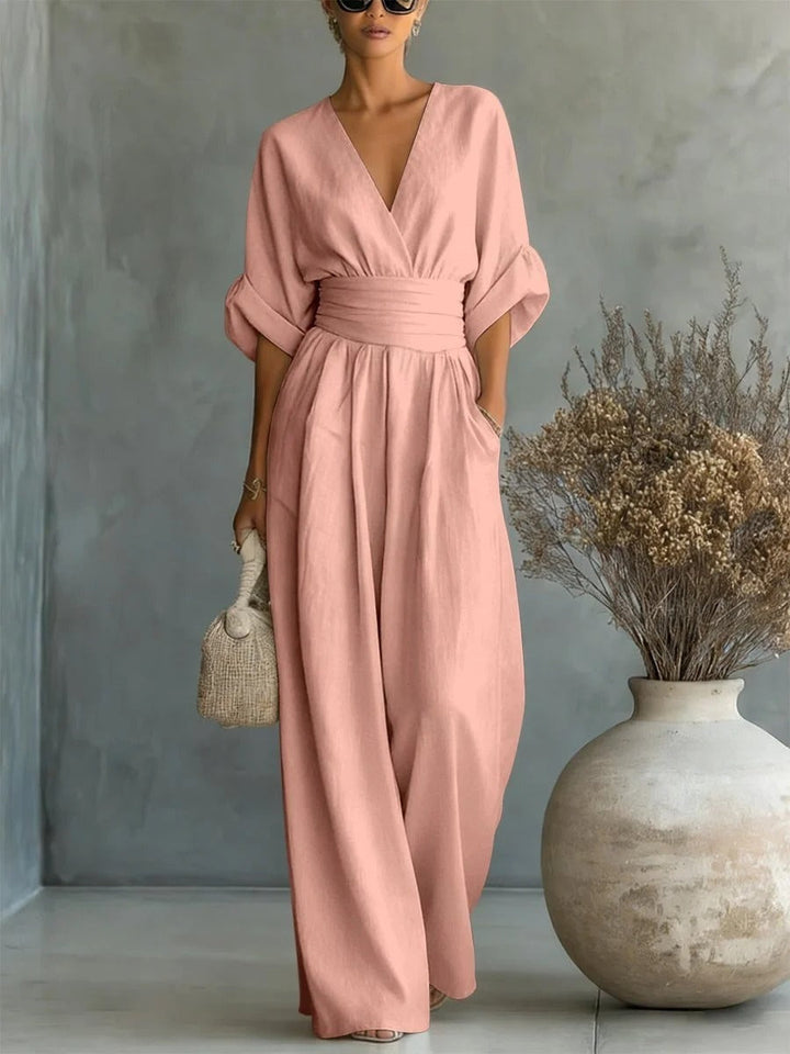 Linda | V-Neck High-Waist Jumpsuit