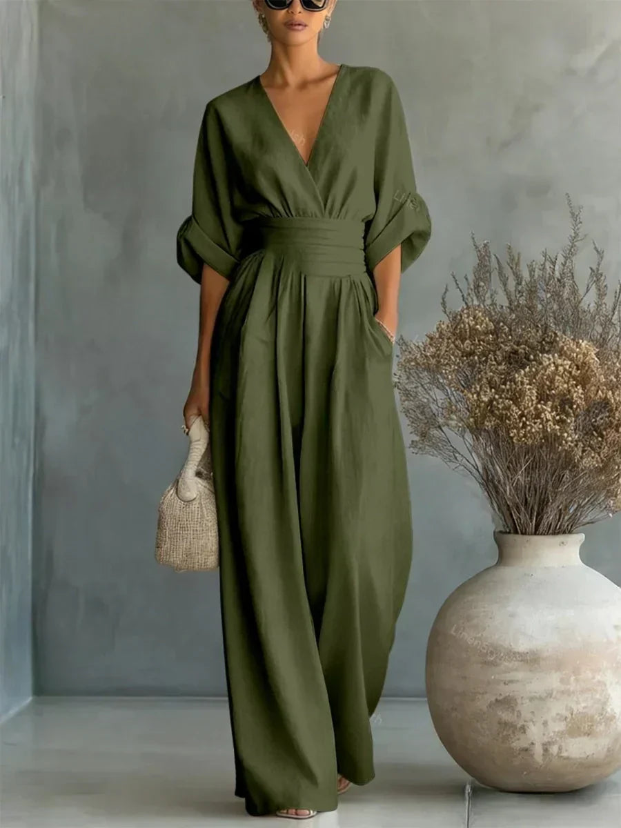 Linda | V-Neck High-Waist Jumpsuit