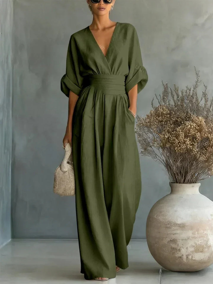Linda | V-Neck High-Waist Jumpsuit