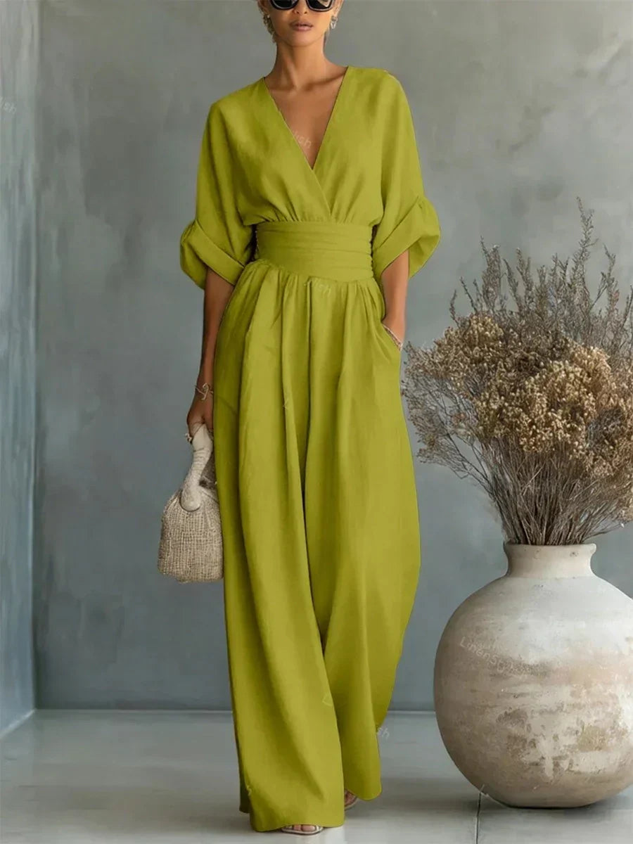 Linda | V-Neck High-Waist Jumpsuit